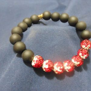 Erimish Red & White sparkle, black bead bracelet